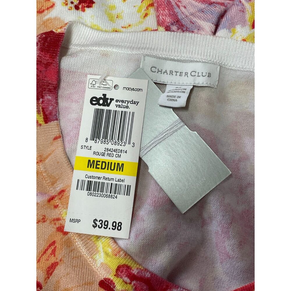Charter Club NWT Floral Button Front Cardigan Sweater Medium Rayon Blend - Picture 7 of 7